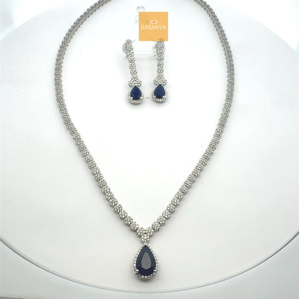 Elegant Silver Blue Necklace Set
