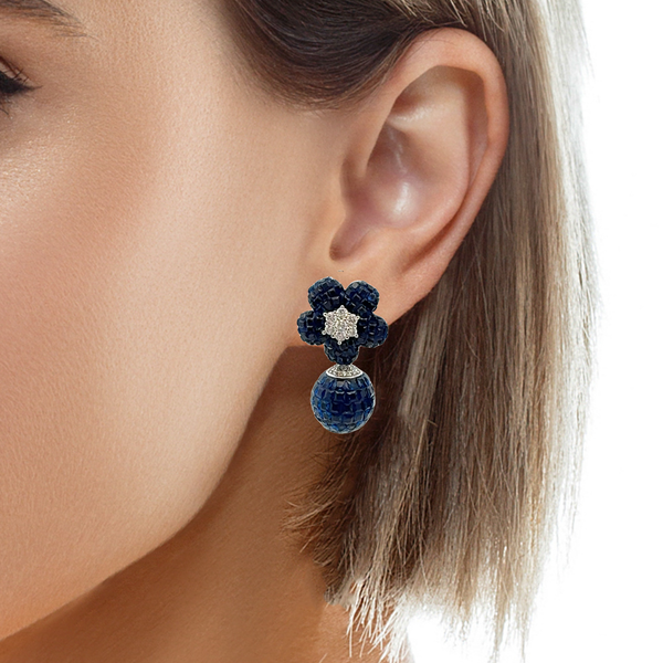 Elegant Floral Blue Earrings