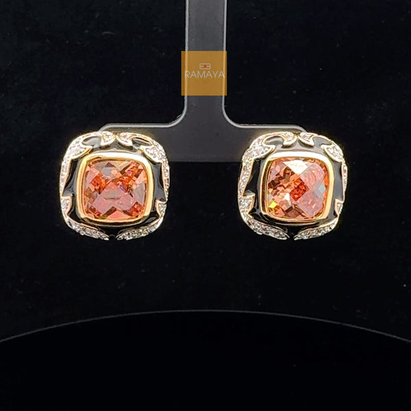 Elegant Orange Gemstone Earrings with Black Meenakari work
