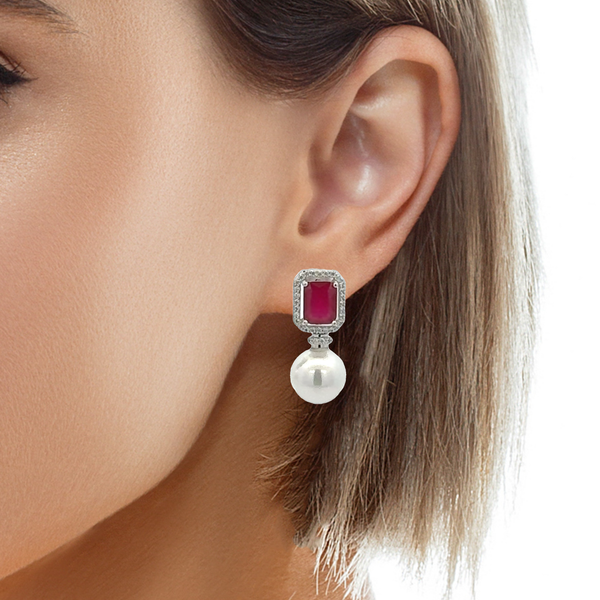 Elegant Ruby and Pearl Earrings