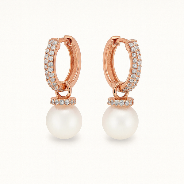 Rose Gold Pearl Hoops