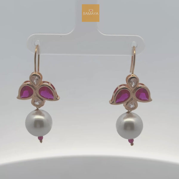 Elegant Pearl and Ruby Earrings